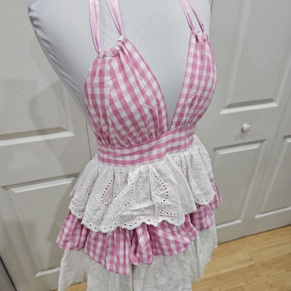 ~SOLD~ Dolls Kill Sugar Thrillz Pink Gingham Tiered Halter Smore Sweetness Dress - Picture 9 of 10